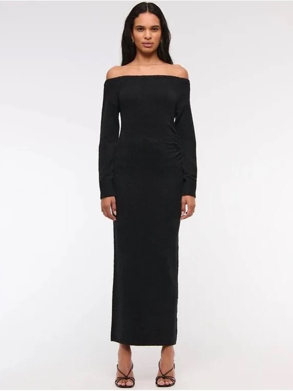 Abercrombie & Fitch Black Off-Shoulder Long Sleeve Maxi Dress